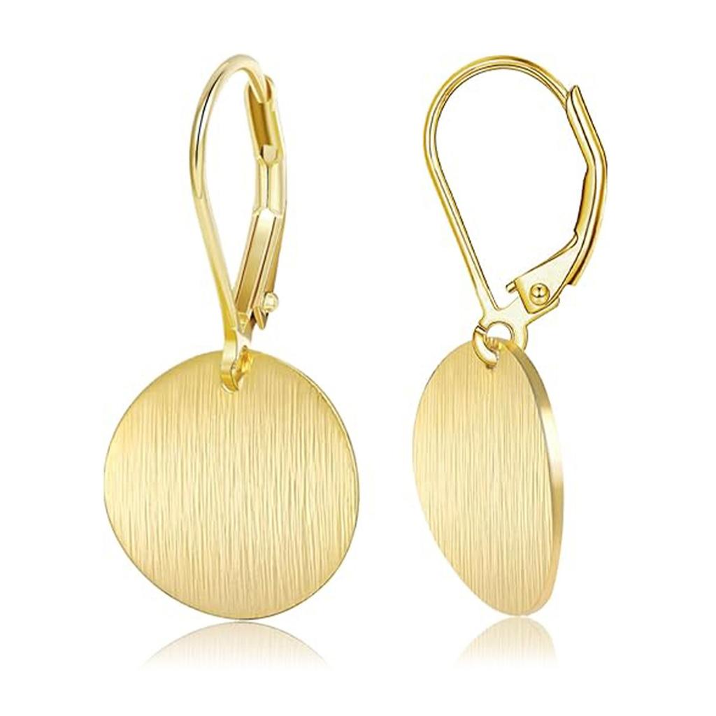 Round Geometric Drop Earrings Gold/Silver Tone Circle Disc Coin Flat Brushed Drop Earring for Fashionable Women