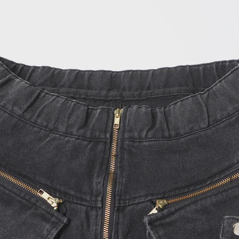 European & American Retro Workwear Denim Suit with Long-Sleeved Crop Top & High-Waist Wide-Leg Pants for Spring/Summer 2025.