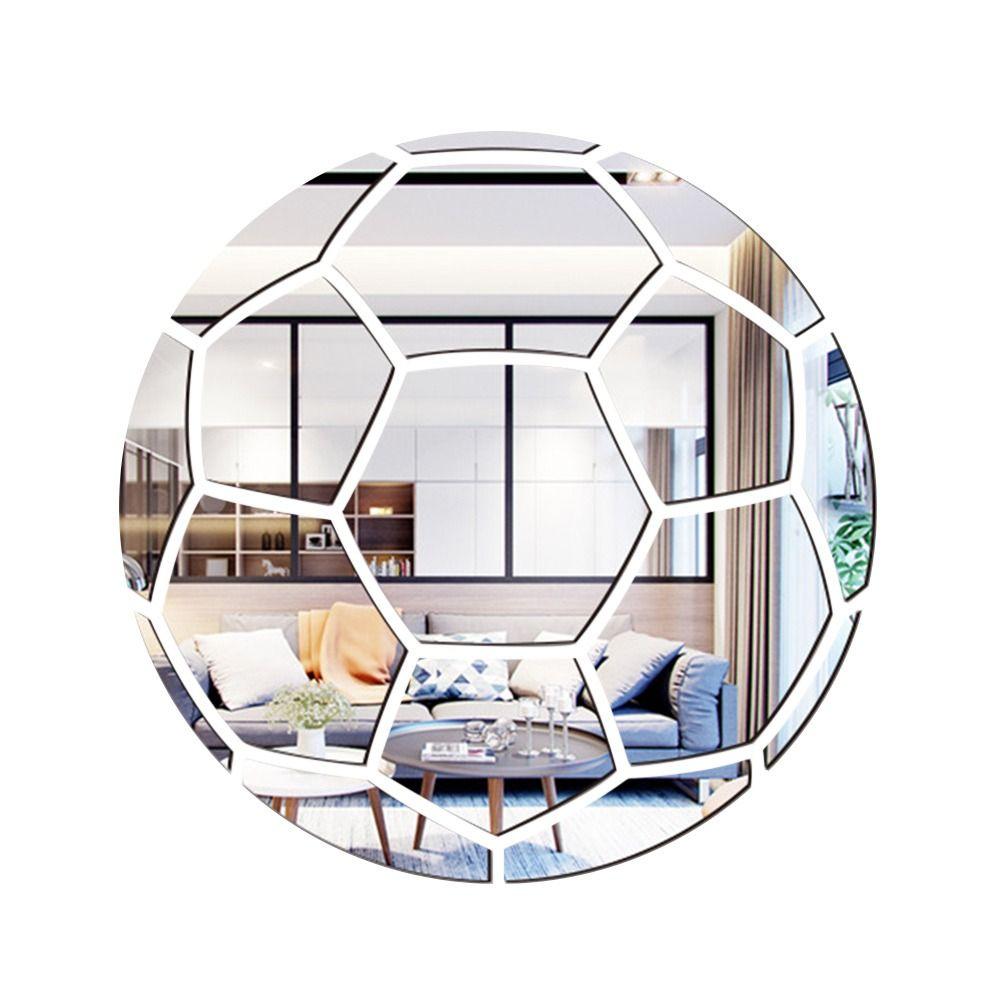 1Set Modern Style 3D Basketball/Football/Rugby Shaped Mirror Wall Sticker Gold/Silver/Black Wall Art Waterproof PVC Mirror Decal