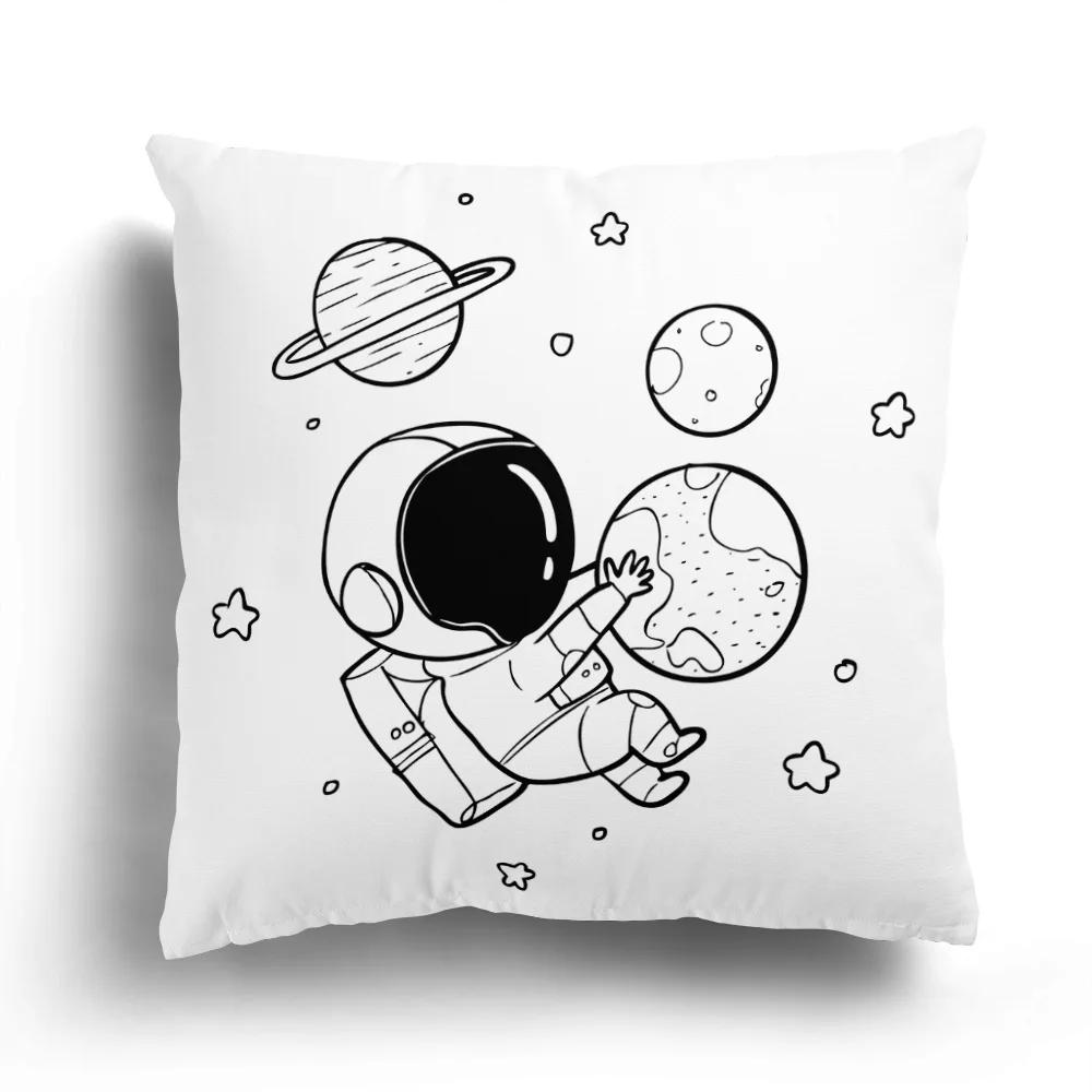 Fashion Black and White Star Astronaut Pillowcase Sofa Cushion Cover Home Living Room Decoration Cartoon Pattern