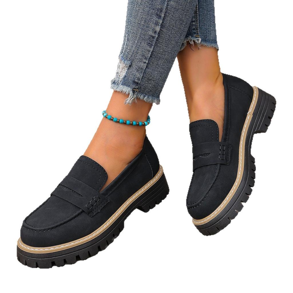 2025 женские туфли с круглым носком, женские матовые туфли на плоской подошве, ретро одинарные туфли, европейский и американский стиль, большие размеры, повседневная обувь