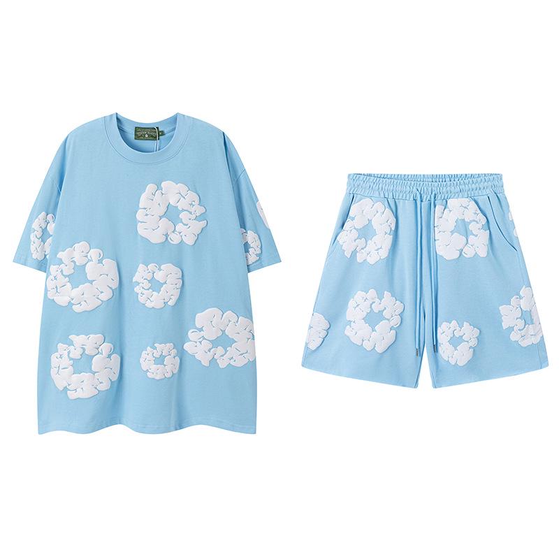 Джинсовые слезы Капок Пена Принт Американский стиль Комплект из толстовки и спортивных штанов для пары