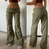 Women's Clothing Drawstring Fashion Sport Pants Low-waisted Casual Pocket Straight Work Long Pants