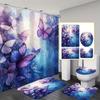 1 шт./4 шт. Фиолетовый Набор штор для душа с бабочками, Водонепроницаемая полиэстеровая смесь, Художественный графический дизайн, С крючками, Машинная стирка