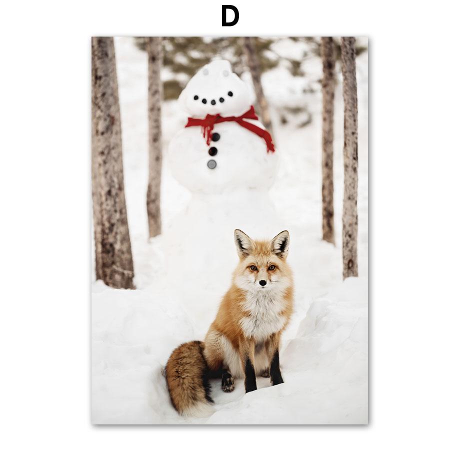 Wall Art Canvas Painting Christmas Winter Snow House Deer Fox Nordic Posters And Prints Wall Pictures For Living Room Decoration