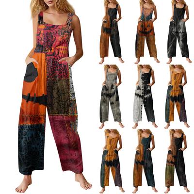 Женский модный повседневный винтажный комбинезон без рукавов на пуговицах с принтом на Хэллоуин