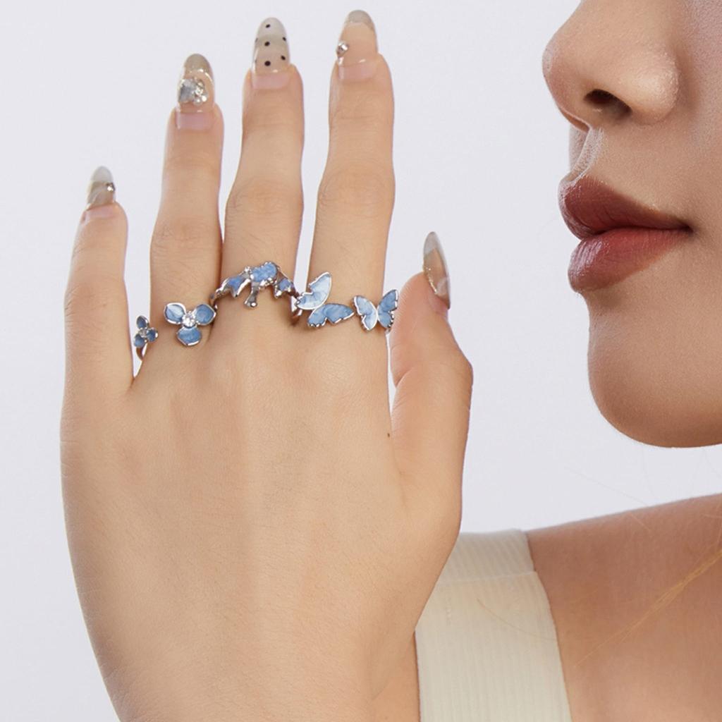 Silver universal ring with blue butterflies, silver 925