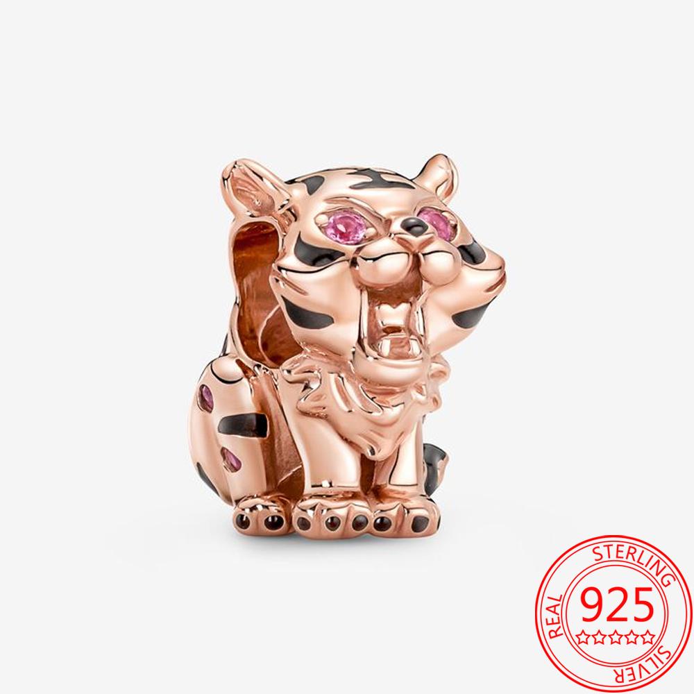 Оригинальные подвески 925 пробы подходят для модного браслета из стерлингового серебра 925 пробы, розового золота, розового кристалла, китайского тигра, бисерные украшения своими руками для женщин