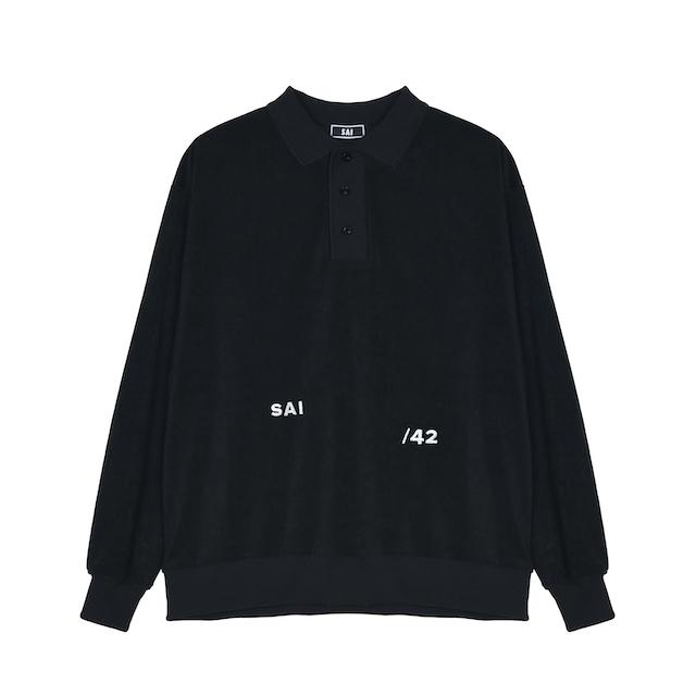 SAAI 002 Long Sleeve Logo Polo Shirt Black