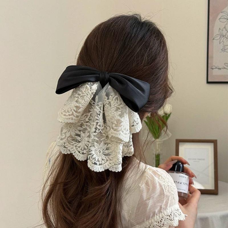 French Lace Bow Ponytail Clip Sweet Shark Clip Bohemia Holiday Style Hairpin Hair Accessories