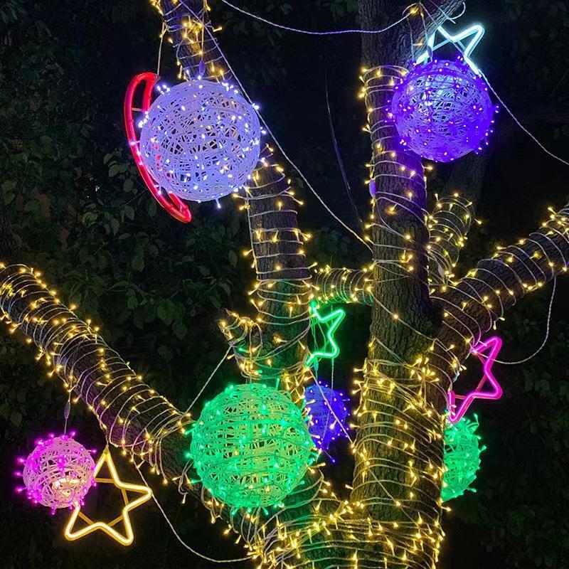 Outdoor Waterproof LED Rattan Ball String Lights for Tree Decoration and Festival Ambiance