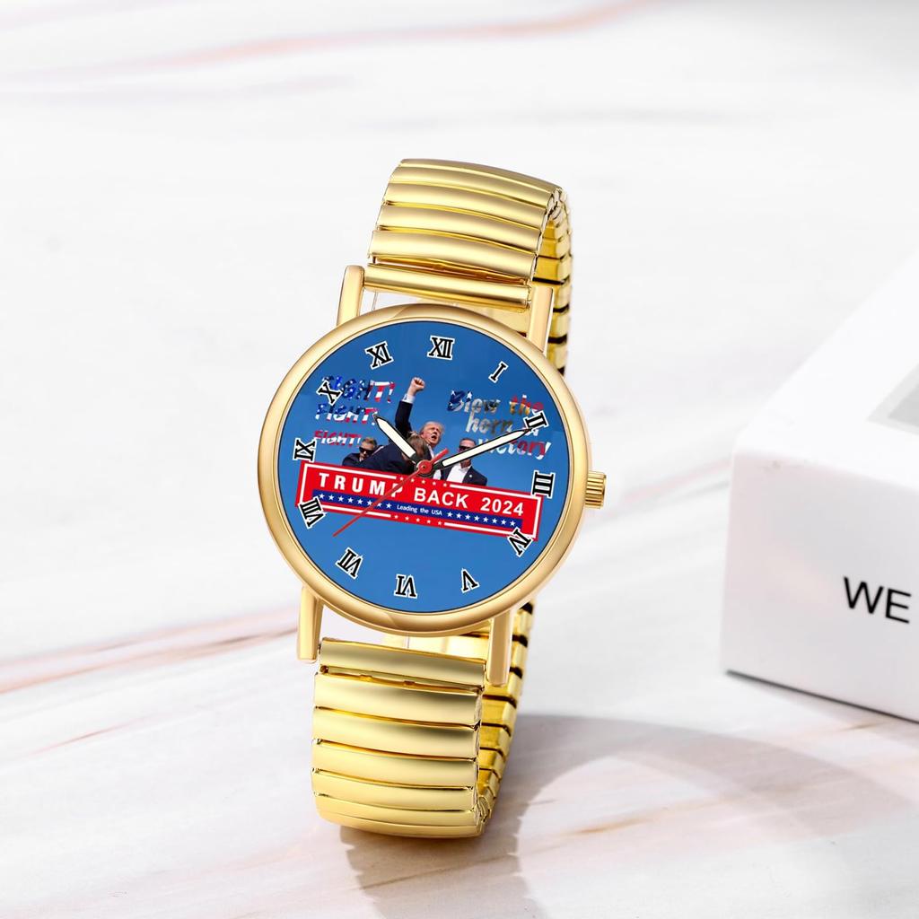 Часы с изображением инцидента со стрельбой бывшего президента Трампа, аналоговые водонепроницаемые, с римским алфавитом, стильные кварцевые часы унисекс, серебряные, золотые, модный аксессуар