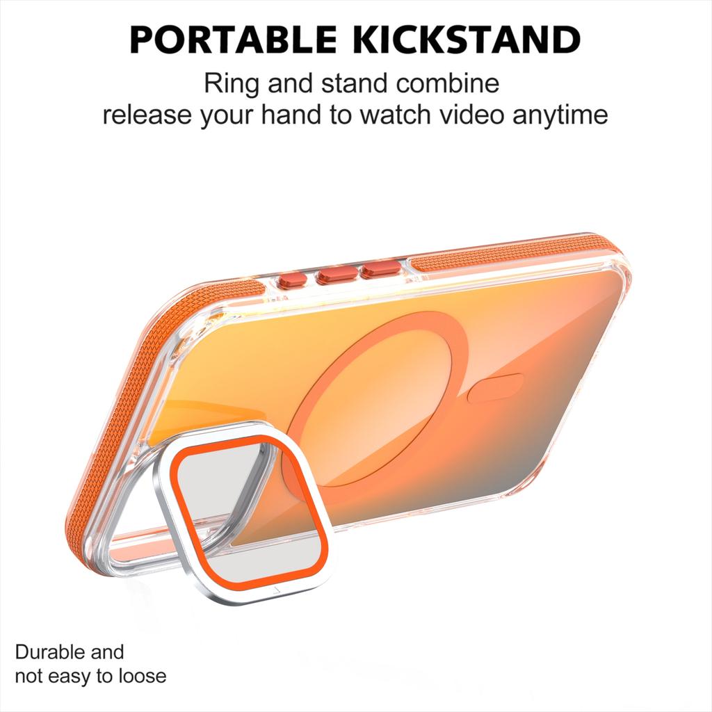 For iPhone 17 Magnetic Case TPU Acrylic Phone Back Cover with Lens Film and Kickstand