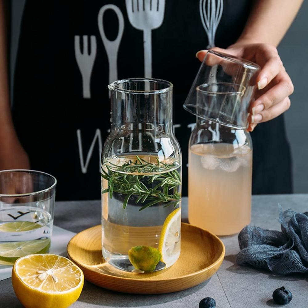 Transparent Bedside Glass Water Carafe With Cup Drink Pitcher Modern Tea Pot Study