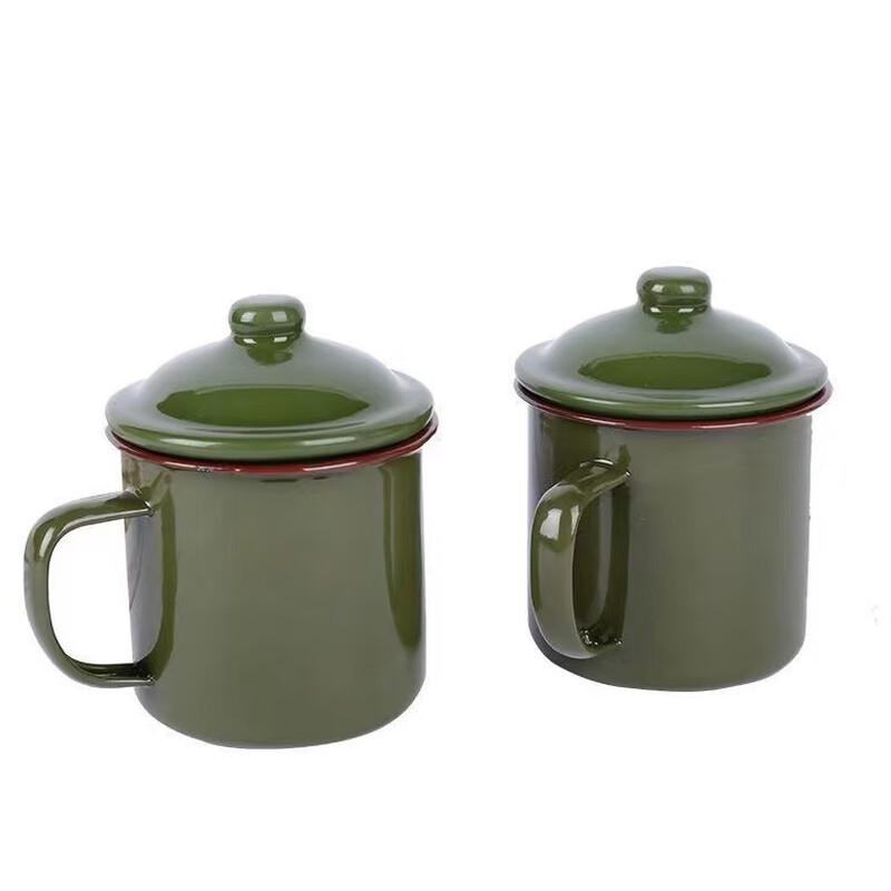 OLOEY Military Green Enamel Mug with Lid (2-Pack)