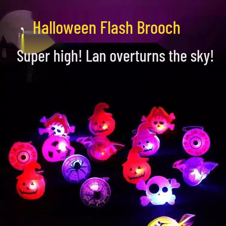 Glowing Christmas Necklace and Halloween Brooch Set with Flashing Watch and Ring