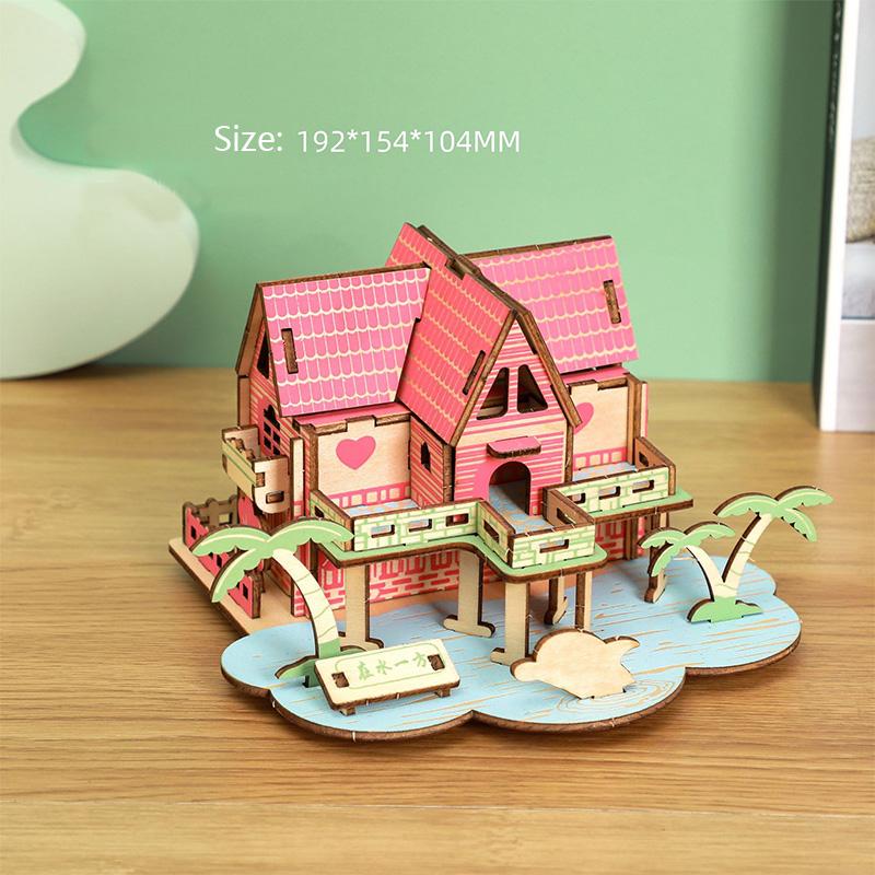 Лазерная резка Сделай сам Дома Виллы Здание 3D Деревянный пазл Игрушка Сборная модель Наборы Украшение стола Для детского подарка