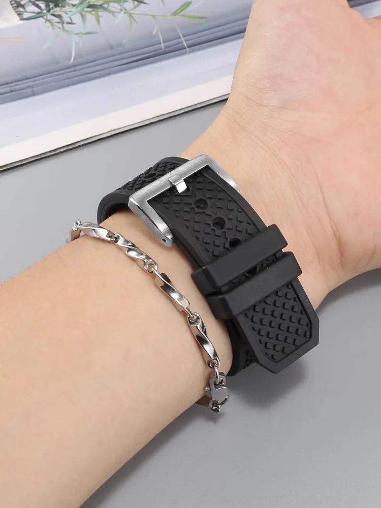 Fluoro Rubber Watch Strap For Citizen Blue Angel AT8020 First Generation Watchband AT8020-54L Waterproof Watch Band Accessories