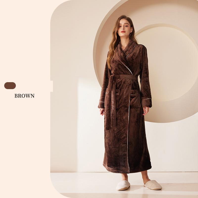 Халат для дома Простой плюс длинный халат Осень-зима Коралловый флис Утолщенные зимние модели Парная мочалка Удобная и элегантная пижама Халат для купания