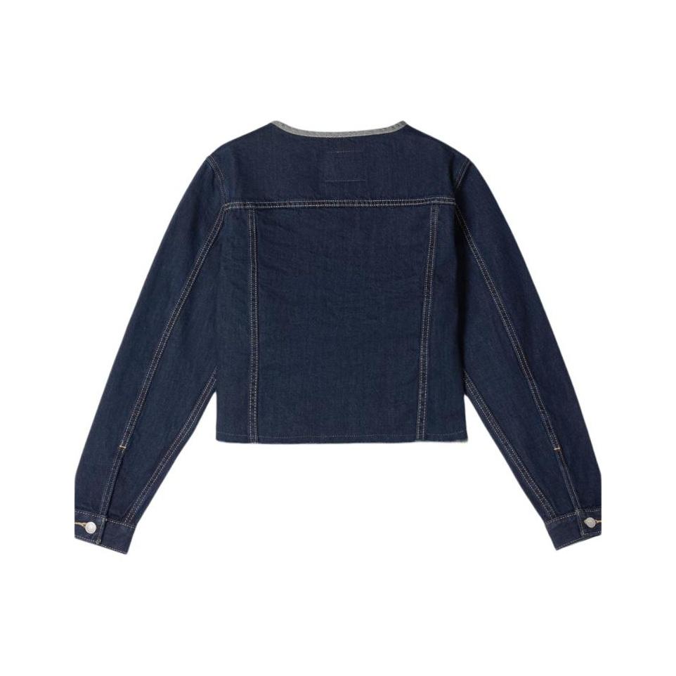 Levis Удобная Минималистичная Джинсовая Куртка Шорты в Стиле Колорблок с Одной Пуговицей и Круглым Вырезом Длинные Рукава Женские куртки 0052H-0001