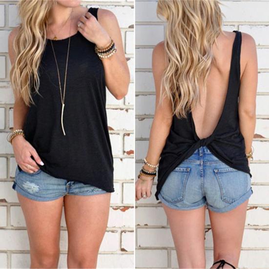 Women Vest Sleeveless Backless Ladies Back Cross Off Shoulder Vest T-shirt Streetwear