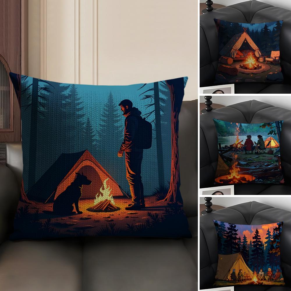 Camping Fashion Cushion Cover Natural Linen Organic Fabric DoubleSided Printing Sofa Home Decor Gift Pillow Case
