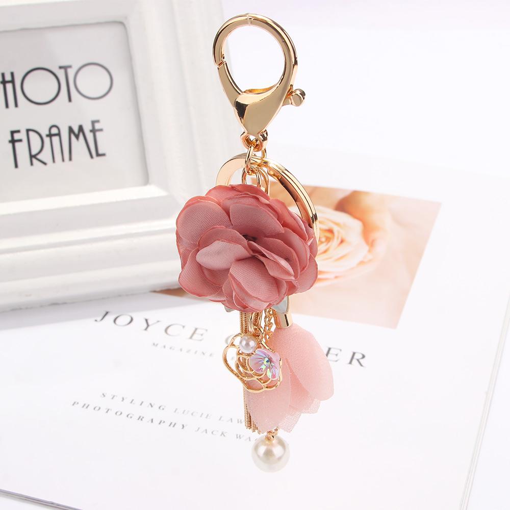 Porte Bag Pendant Crystal Gold Color Rose Flowers Key Ring Tassel Keychain Key Chain