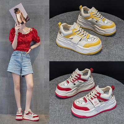 2526 кожаные повседневные туфли женские новые летние новые легкие на толстой подошве увеличивающие рост спортивные туфли цветовая гамма дышащие доска