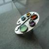 Multicolor Oval Palette Index Finger Ring with Diamond Bohemian Style Ring Retro Open Adjustable Ring