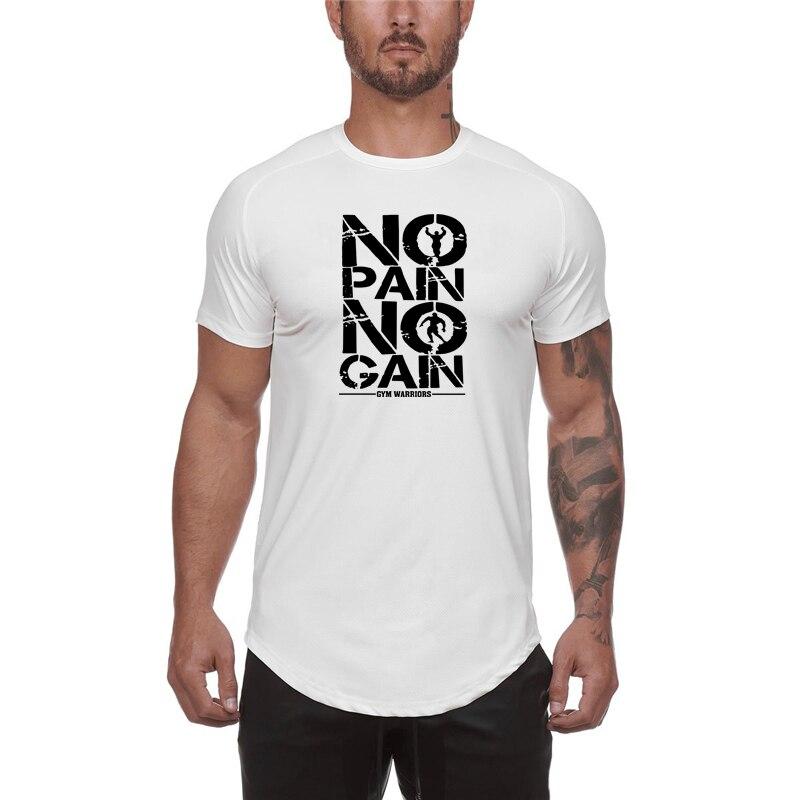 Muscleguys Летняя одежда для спортзала, мужские футболки для фитнеса, бодибилдинга, быстросохнущие футболки с короткими рукавами и принтом «No Pain No Gain»
