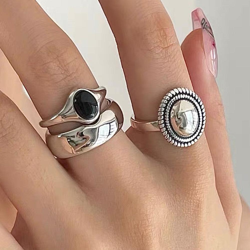 BF CLUB 925 Кольца для женщин Черный камень Модные Геометрические Винтажные Ручная работа Неправильное кольцо Подарок на вечеринку