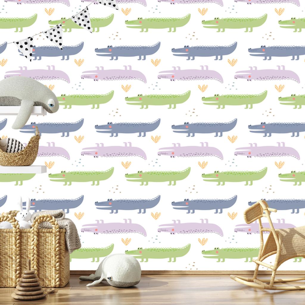 Pastel Crocodiles and Plants Wallpaper for Living Room and Bedroom 50x1000