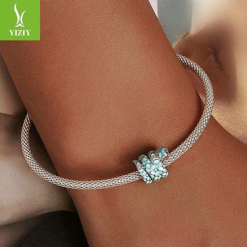 Гальванизированный синий браслет-змея сделай сам с бусинами, Ретро роскошные аксессуары с бусинами в виде животных Bsc576