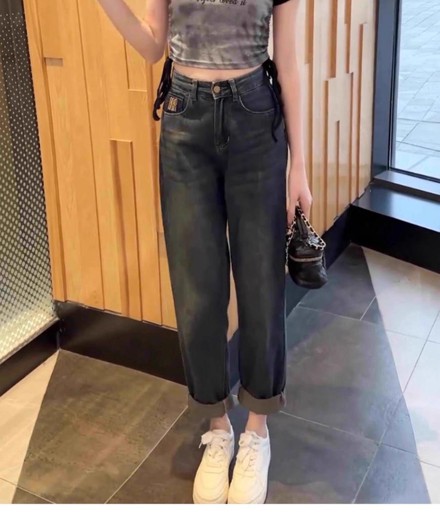 Women's Plus Velvet High Waist Carrot Jeans - Autumn/Winter 2024, Loose Fit, Pear-Shaped, Slimming, Plus Size.