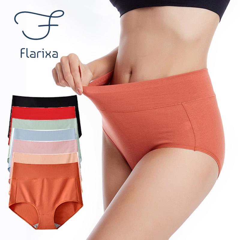 Flarixa High Waist Tummy Control Panties for Women Seamless Soft Lingerie Girls Briefs Solid Color Underpants Plus Size M-XXXXL