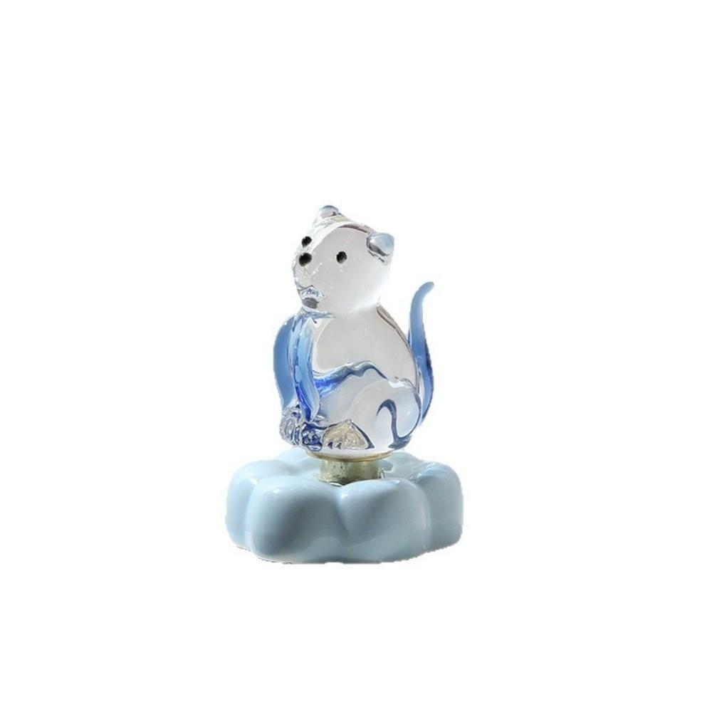 Rotating Base Glass Cat Figurine Ceramic Glass Animal Ornament Home Tabletop Decor