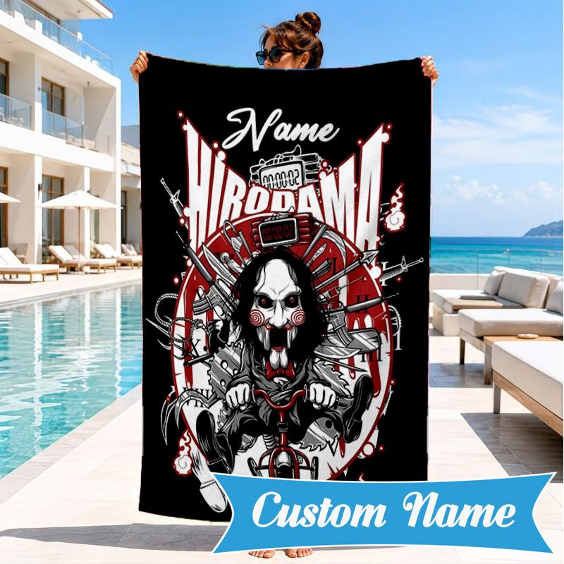 Custom Name Horror Holiday Mashup Beach Towel Microfiber Beach Towel, Lightweight and Quick-Dry, for Summer Travel, Swimming Pool Gift