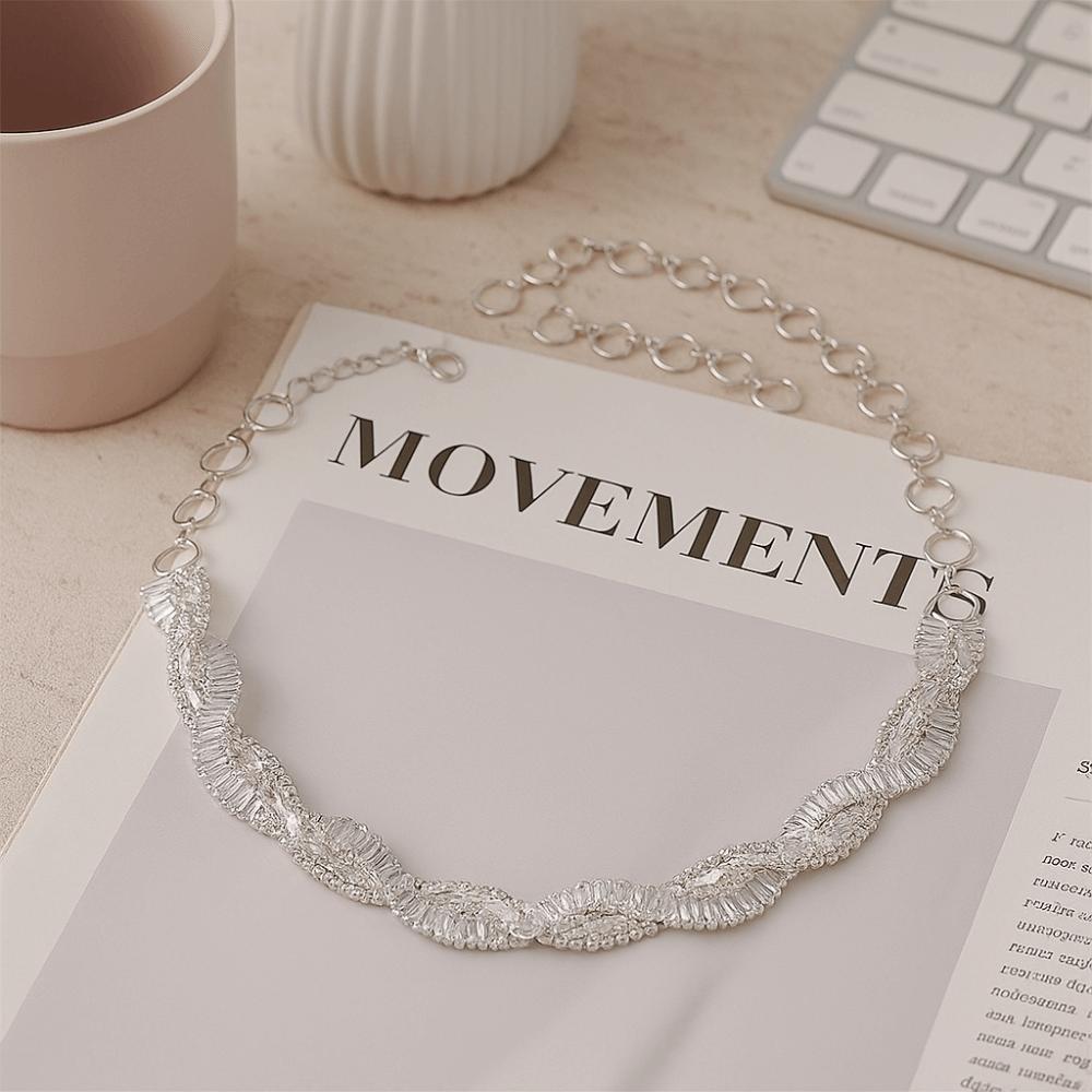 Multi-Row Geometric Crystal Choker Necklaces Luxury Trendy Weave Necklaces  Fashion Accessories