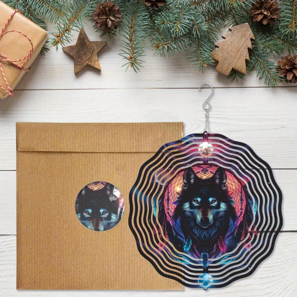 Wolf Head Metal Wind Spinner 25.4cm 3D Outdoor Garden Decor with Hanging Chain for Patio Lawn Yard Perfect Gift for Mother Day Father Day