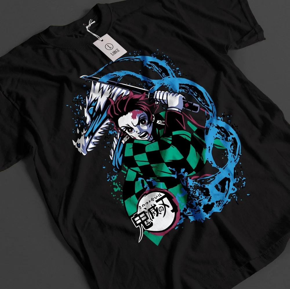 Anime Demon Slayer Kimetsu No Yaiba Tanjiro Water Breath Black Tshirt