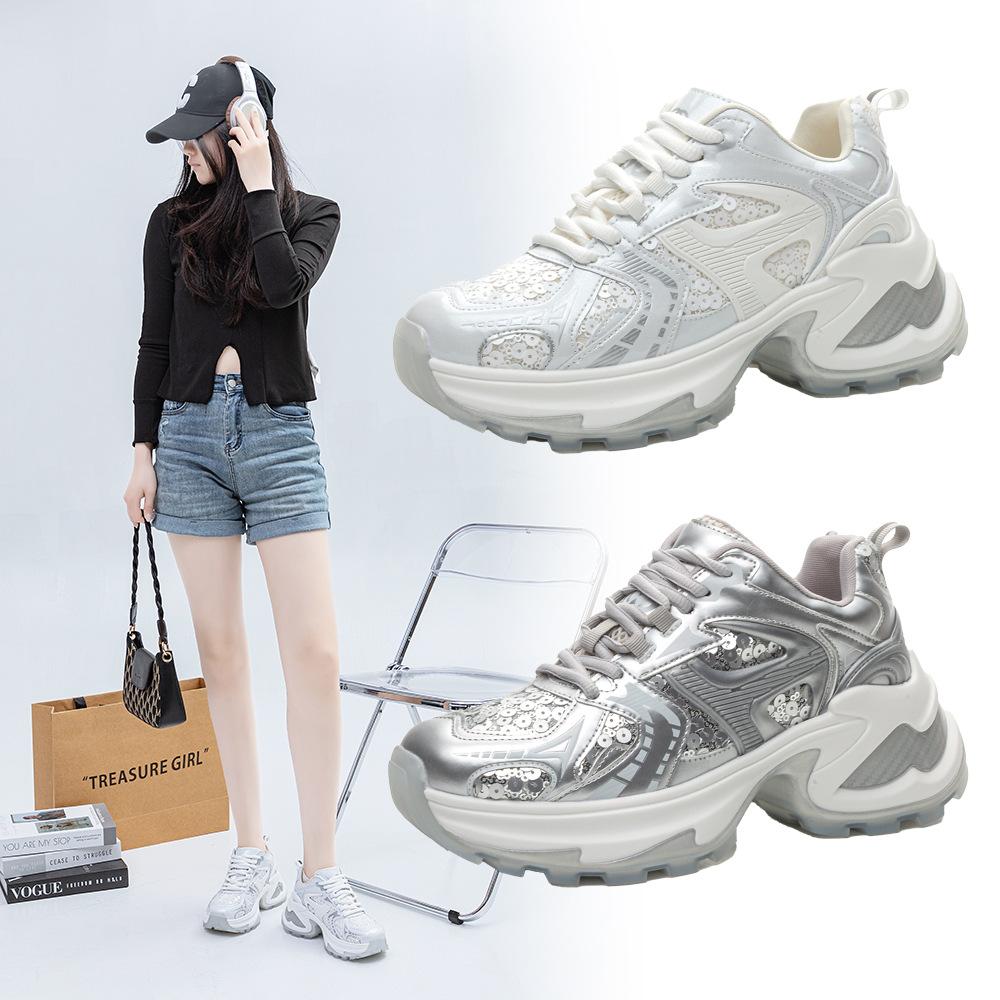 Эксклюзив для лета 2025 года новая повседневная обувь звездная ночь полет платформа дышащие пайетки серебристые папины кроссовки женские
