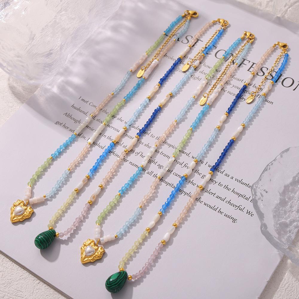 Подвеска Wind Malachite Love с инкрустацией из жемчуга, титановая сталь, покрытая 18-каратным настоящим золотом, ожерелье из натурального камня