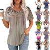 Women's Fashionable Casual Pleated Round Neck Printed Short Sleeved T-shirt Top