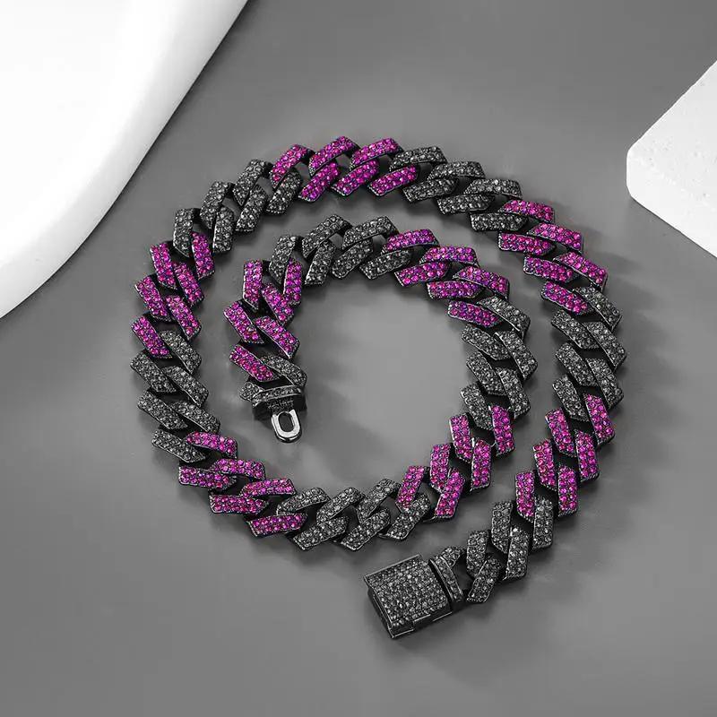 14/15mm Purple Lab Diamond Dog Cuban Chain Collar Secure Buckle Pet Necklace Jewelry Accessories For Small Medium Large Dogs Cat