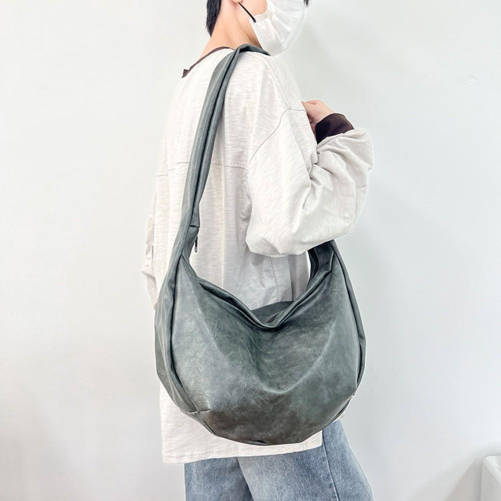Japanese Style PU Leather Shoulder Bag Large Capacity Crossbody Bag Portable Male Dumpling Bag Man