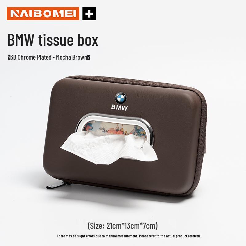 Fits BMW 1, 3, 5, 6, 7 Series, and X1-X6. Hanging tissue box/armrest tissue pack included.