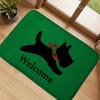 Scottish Terrier Welcome Doormat Black Scottie Dog Red Plaid Scarf Green Entrance Rug Cute Dog Welcome Floor Mat Home Decor