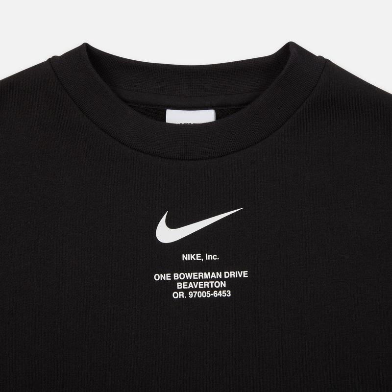 Nike Толстовка с принтом логотипа Круглый вырез Пуловер Детские Топы Черный FD9935-010