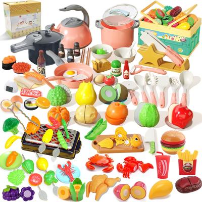 UQTOO Play Kitchen Set Детские развивающие игрушки Суши, морепродукты, овощи, фрукты, кухонная утварь для игрового дома, игры родителей и детей, кухни