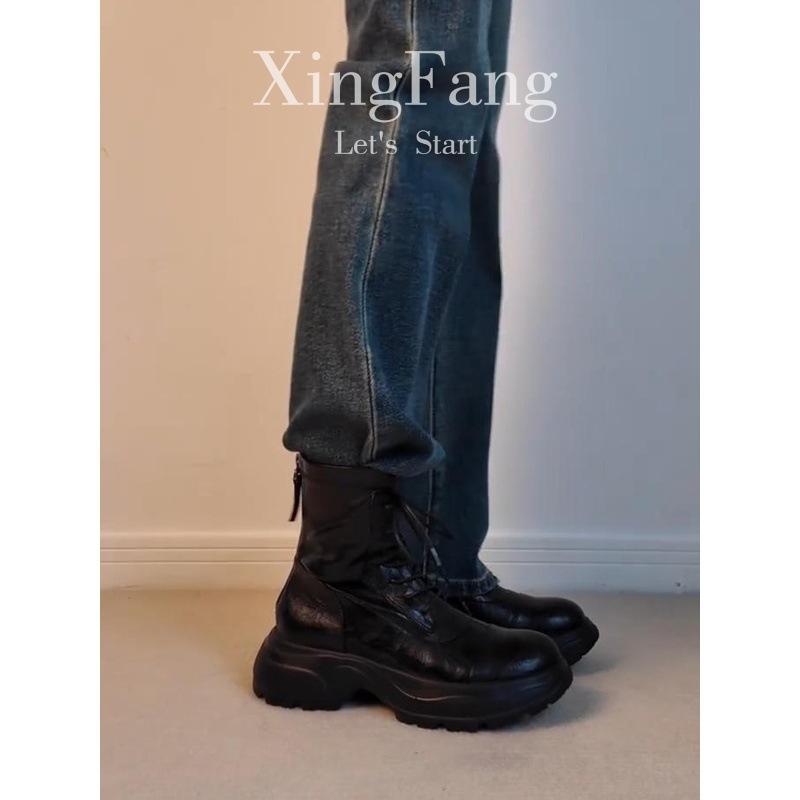 Cowhide version~ British style retro leather thick-soled Martin boots women's autumn and winter new lace-up heightening thin boots short boots